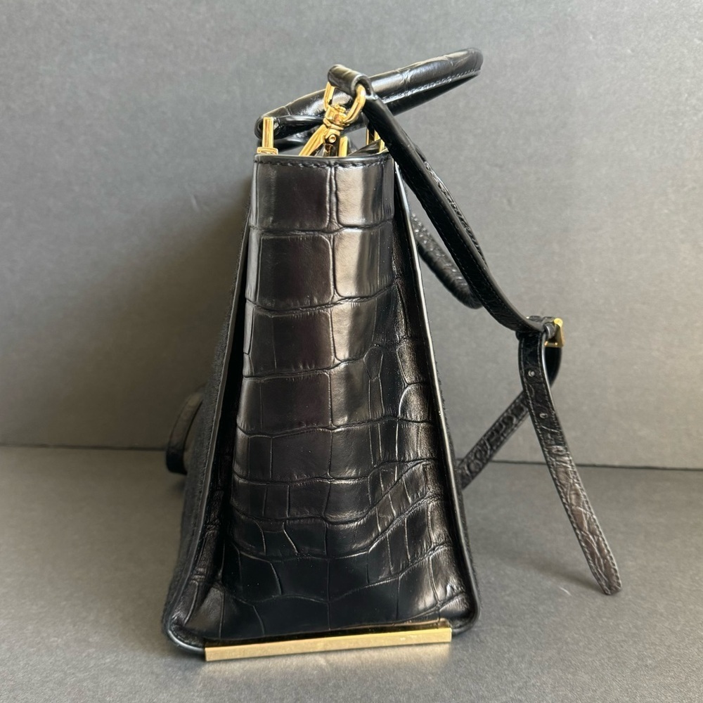 Michael Kors Lana Black Purse Calf Hair Croc Embossed Leather Bag Top Handle - Picture 6 of 16